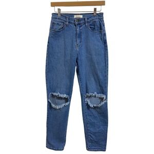 Vibrant MIU Distressed Mom Jeans Womens 9 W28 Blue Excellent‎ Ripped High Rise